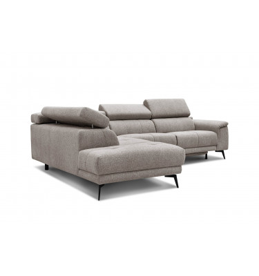 Modernes Ecksofa links mit Relaxfunktion FIERO, 5-Sitzer, in stilvollem Taupe (Arano 06), ideal für gemütliche Wohnräume.