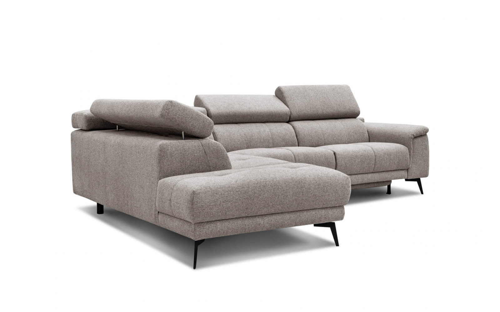 Modernes Ecksofa links mit Relaxfunktion FIERO, 5-Sitzer, in stilvollem Taupe (Arano 06), ideal für gemütliche Wohnräume.