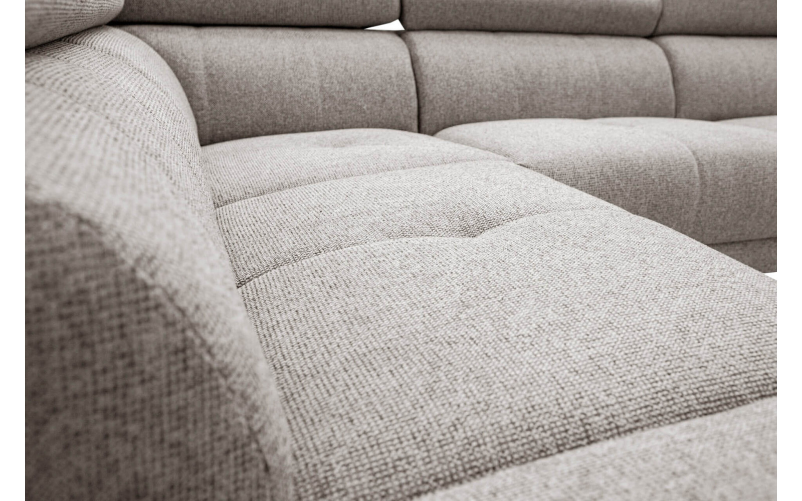 Modernes Ecksofa links mit Relaxfunktion FIERO, 5-Sitzer, in stilvollem Taupe (Arano 06), ideal für gemütliche Wohnräume.