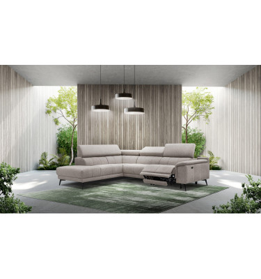 Modernes Ecksofa links mit Relaxfunktion FIERO, 5-Sitzer, in stilvollem Taupe (Arano 06), ideal für gemütliche Wohnräume.