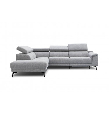 Ecksofa links mit Relaxfunktion FIERO, 5-Sitzer, in elegantem Silbergrau (Arano 09), perfekt für ein modernes Ambiente.