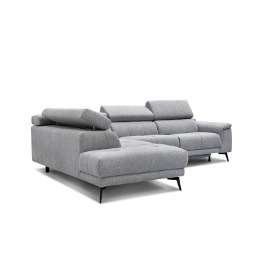 Ecksofa links mit Relaxfunktion FIERO, 5-Sitzer, in elegantem Silbergrau (Arano 09), perfekt für ein modernes Ambiente.