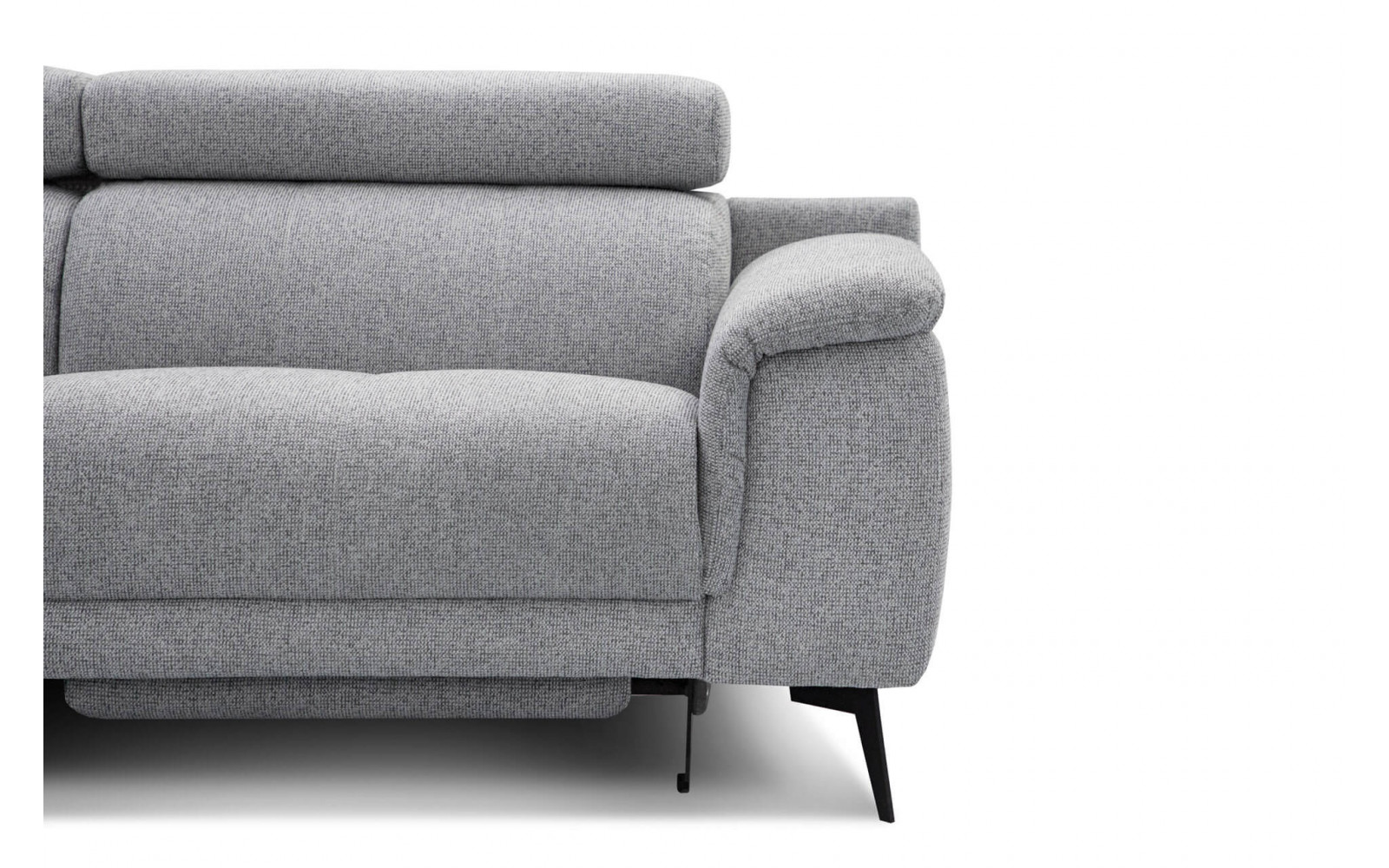 Ecksofa links mit Relaxfunktion FIERO, 5-Sitzer, in elegantem Silbergrau (Arano 09), perfekt für ein modernes Ambiente.