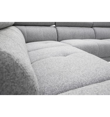 Ecksofa links mit Relaxfunktion FIERO, 5-Sitzer, in elegantem Silbergrau (Arano 09), perfekt für ein modernes Ambiente.