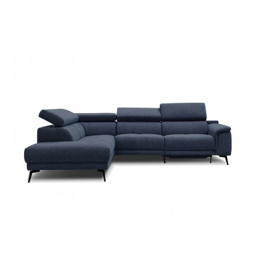 Komfortables Ecksofa links mit Relaxfunktion FIERO, 5-Sitzer, in tiefem Marineblau (Arano 12), für eine entspannende Atmosphäre.