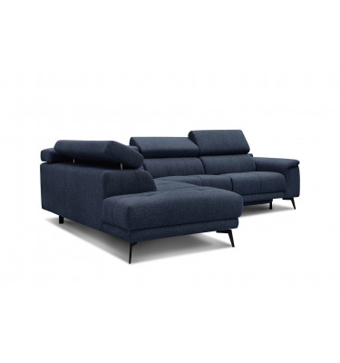 Komfortables Ecksofa links mit Relaxfunktion FIERO, 5-Sitzer, in tiefem Marineblau (Arano 12), für eine entspannende Atmosphäre.