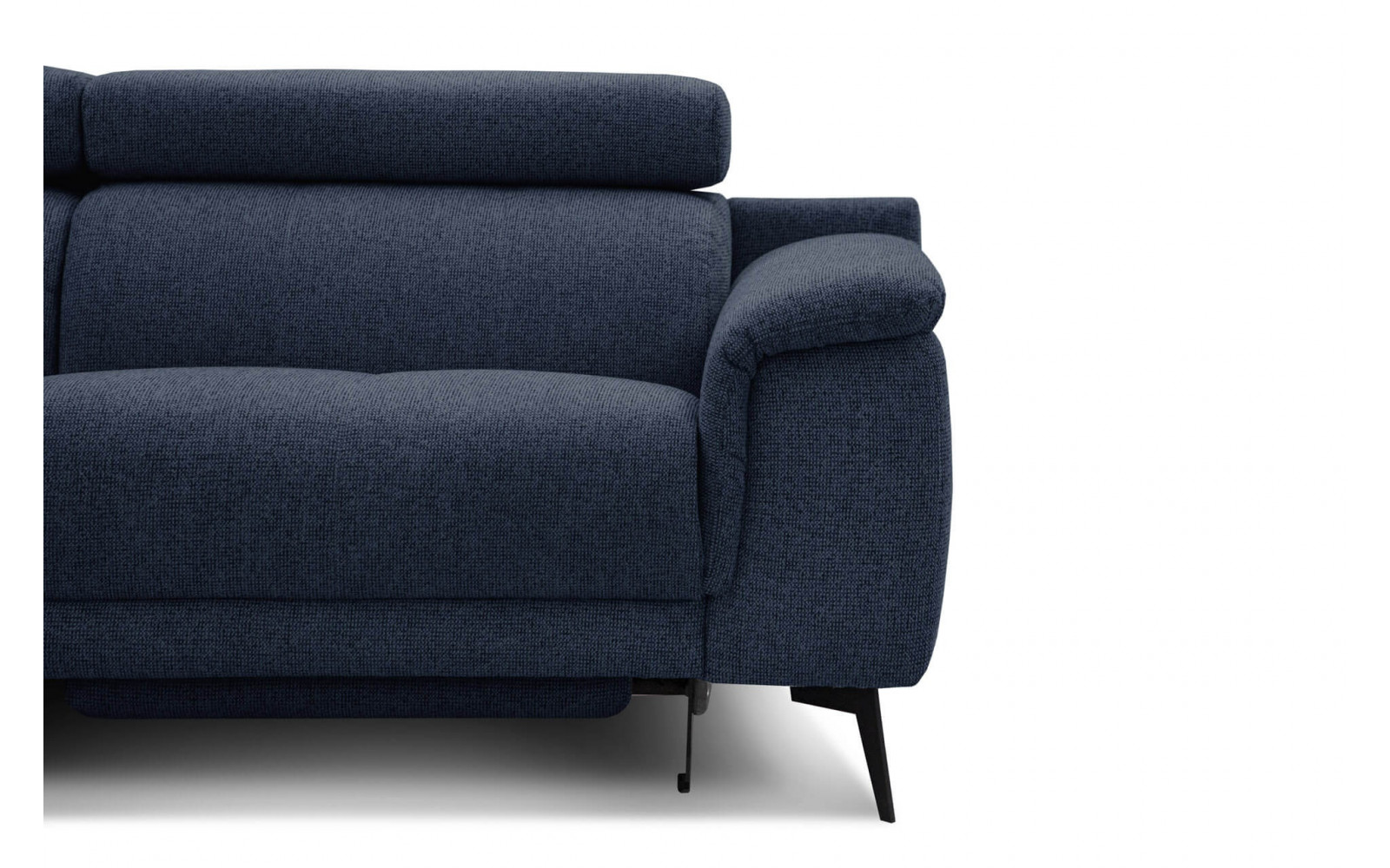 Komfortables Ecksofa links mit Relaxfunktion FIERO, 5-Sitzer, in tiefem Marineblau (Arano 12), für eine entspannende Atmosphäre.