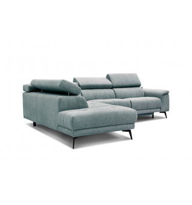 Stilvolles Ecksofa links mit Relaxfunktion FIERO, 5-Sitzer, in frischem Mintgrün (Arano 14), für einen Hauch von Frische.