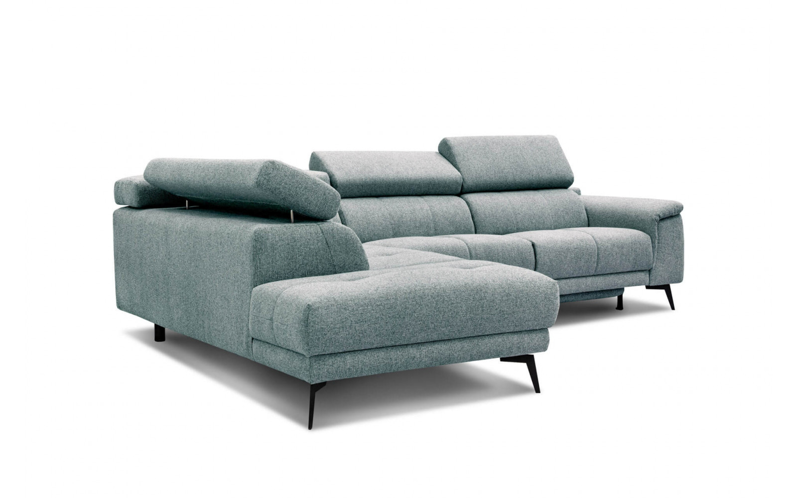 Stilvolles Ecksofa links mit Relaxfunktion FIERO, 5-Sitzer, in frischem Mintgrün (Arano 14), für einen Hauch von Frische.
