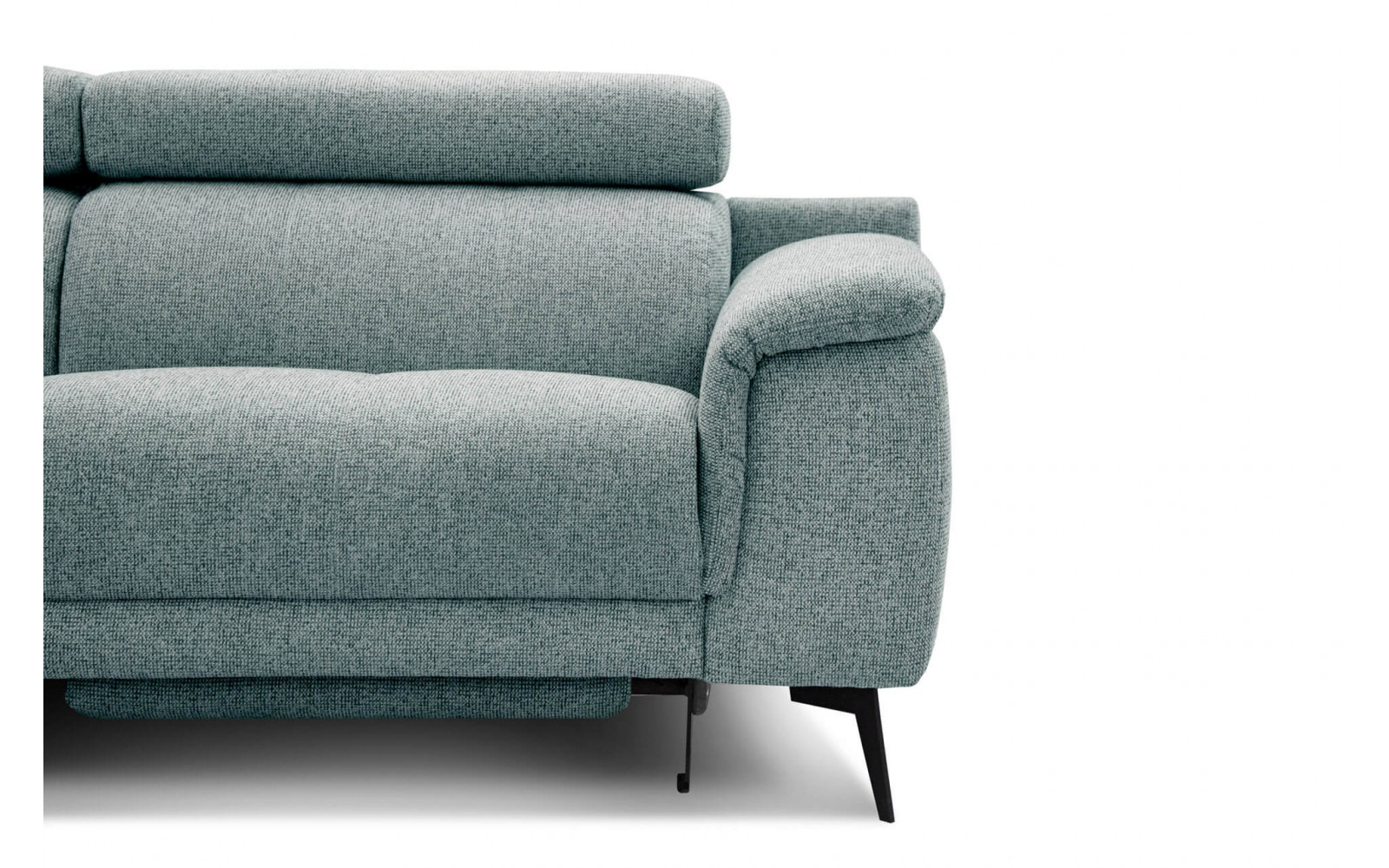 Stilvolles Ecksofa links mit Relaxfunktion FIERO, 5-Sitzer, in frischem Mintgrün (Arano 14), für einen Hauch von Frische.