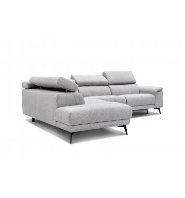 Ecksofa links mit Relaxfunktion FIERO, 5-Sitzer, in hellem Grau (Arano 15), dezent und modern.