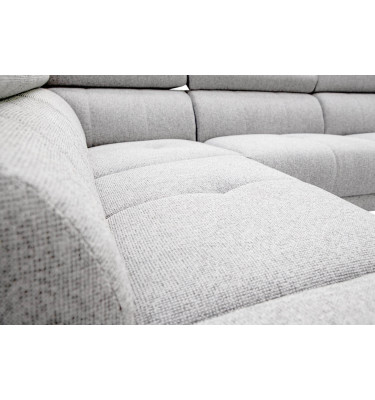Ecksofa links mit Relaxfunktion FIERO, 5-Sitzer, in hellem Grau (Arano 15), dezent und modern.