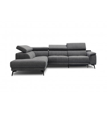 Geräumiges Ecksofa links mit Relaxfunktion FIERO, 5-Sitzer, in Dunkelgrau (Arano 17), für eine elegante Raumgestaltung.