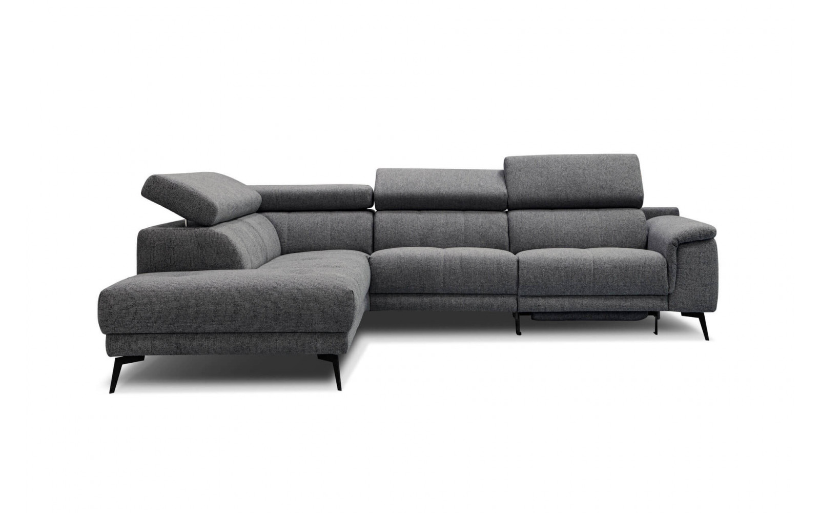Geräumiges Ecksofa links mit Relaxfunktion FIERO, 5-Sitzer, in Dunkelgrau (Arano 17), für eine elegante Raumgestaltung.