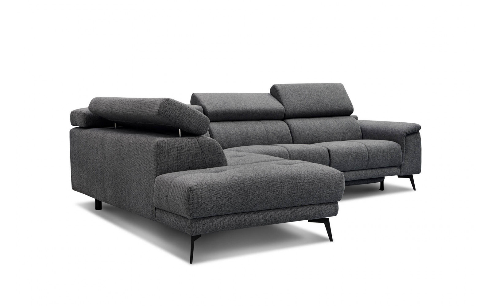 Geräumiges Ecksofa links mit Relaxfunktion FIERO, 5-Sitzer, in Dunkelgrau (Arano 17), für eine elegante Raumgestaltung.