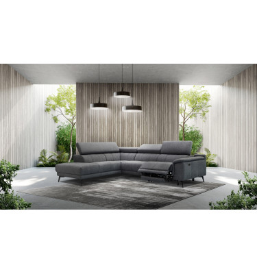 Geräumiges Ecksofa links mit Relaxfunktion FIERO, 5-Sitzer, in Dunkelgrau (Arano 17), für eine elegante Raumgestaltung.