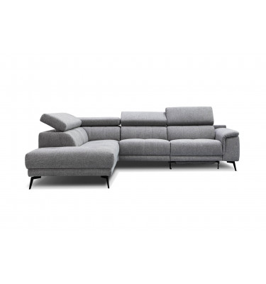 Ecksofa links mit Relaxfunktion FIERO, 5-Sitzer, in klassischem Grau (Arano 19), vielseitig und zeitlos.