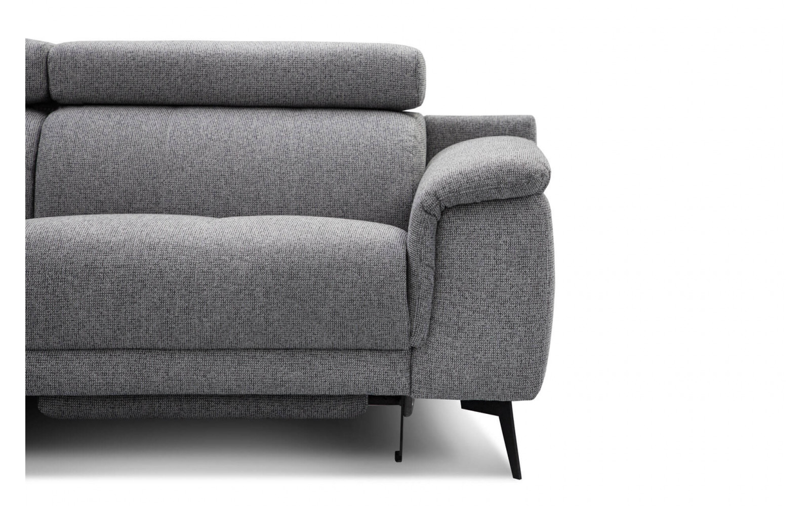 Ecksofa links mit Relaxfunktion FIERO, 5-Sitzer, in klassischem Grau (Arano 19), vielseitig und zeitlos.