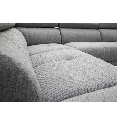 Ecksofa links mit Relaxfunktion FIERO, 5-Sitzer, in klassischem Grau (Arano 19), vielseitig und zeitlos.