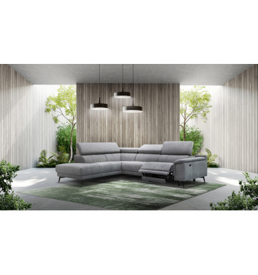 Ecksofa links mit Relaxfunktion FIERO, 5-Sitzer, in klassischem Grau (Arano 19), vielseitig und zeitlos.