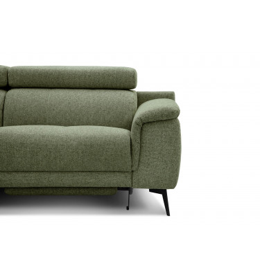 Ecksofa links mit Relaxfunktion FIERO, 5-Sitzer, in Olivgrün (Arano 24), für ein naturnahes Ambiente.