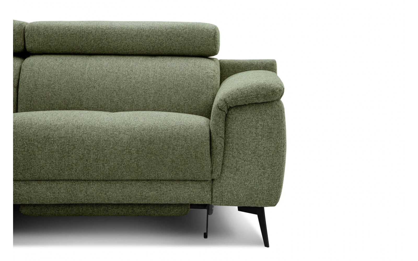 Ecksofa links mit Relaxfunktion FIERO, 5-Sitzer, in Olivgrün (Arano 24), für ein naturnahes Ambiente.
