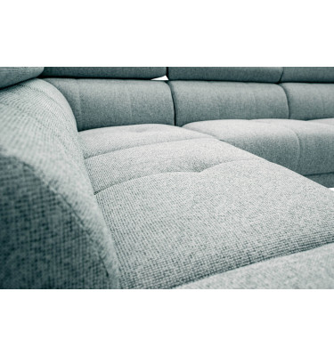 Stilvolles Ecksofa links mit Relaxfunktion FIERO, 5-Sitzer, in frischem Mintgrün (Arano 14), für einen Hauch von Frische.