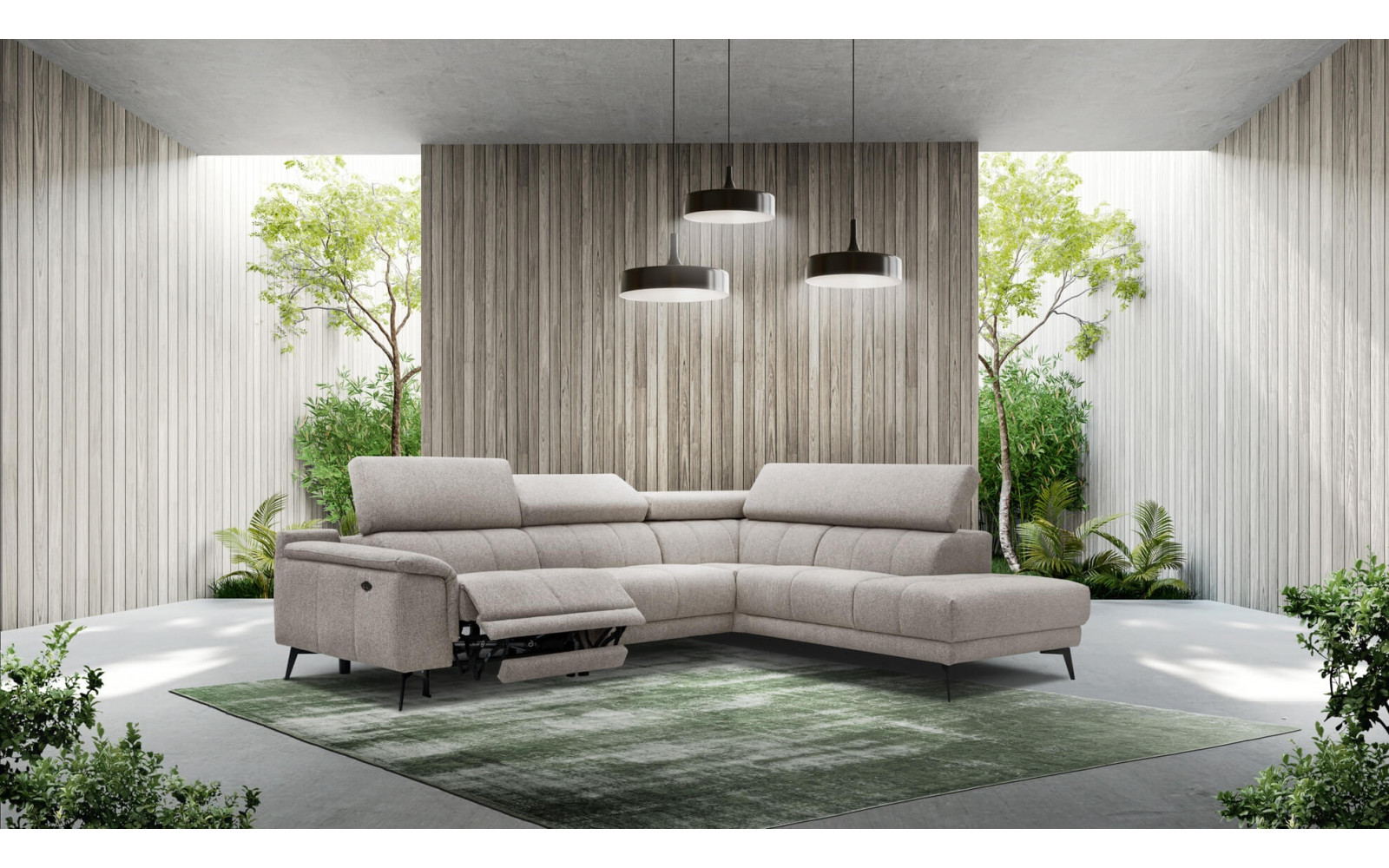 Ecksofa rechts mit Relaxfunktion 5-Sitzer FIERO FARBE : Taupe (Arano 06)