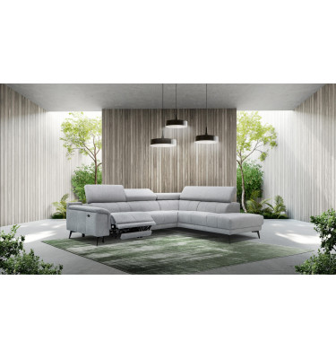 Ecksofa rechts mit Relaxfunktion 5-Sitzer FIERO FARBE : Silbergrau (Arano 09)