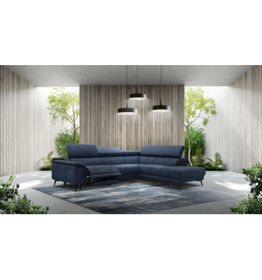 Ecksofa rechts mit Relaxfunktion 5-Sitzer FIERO FARBE : Marineblau (Arano 12)