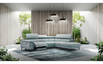 Ecksofa rechts mit Relaxfunktion 5-Sitzer FIERO FARBE :  Mintgrün (Arano 14)