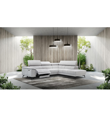 Ecksofa rechts mit Relaxfunktion 5-Sitzer FIERO FARBE : Hellgrau (Arano 15)
