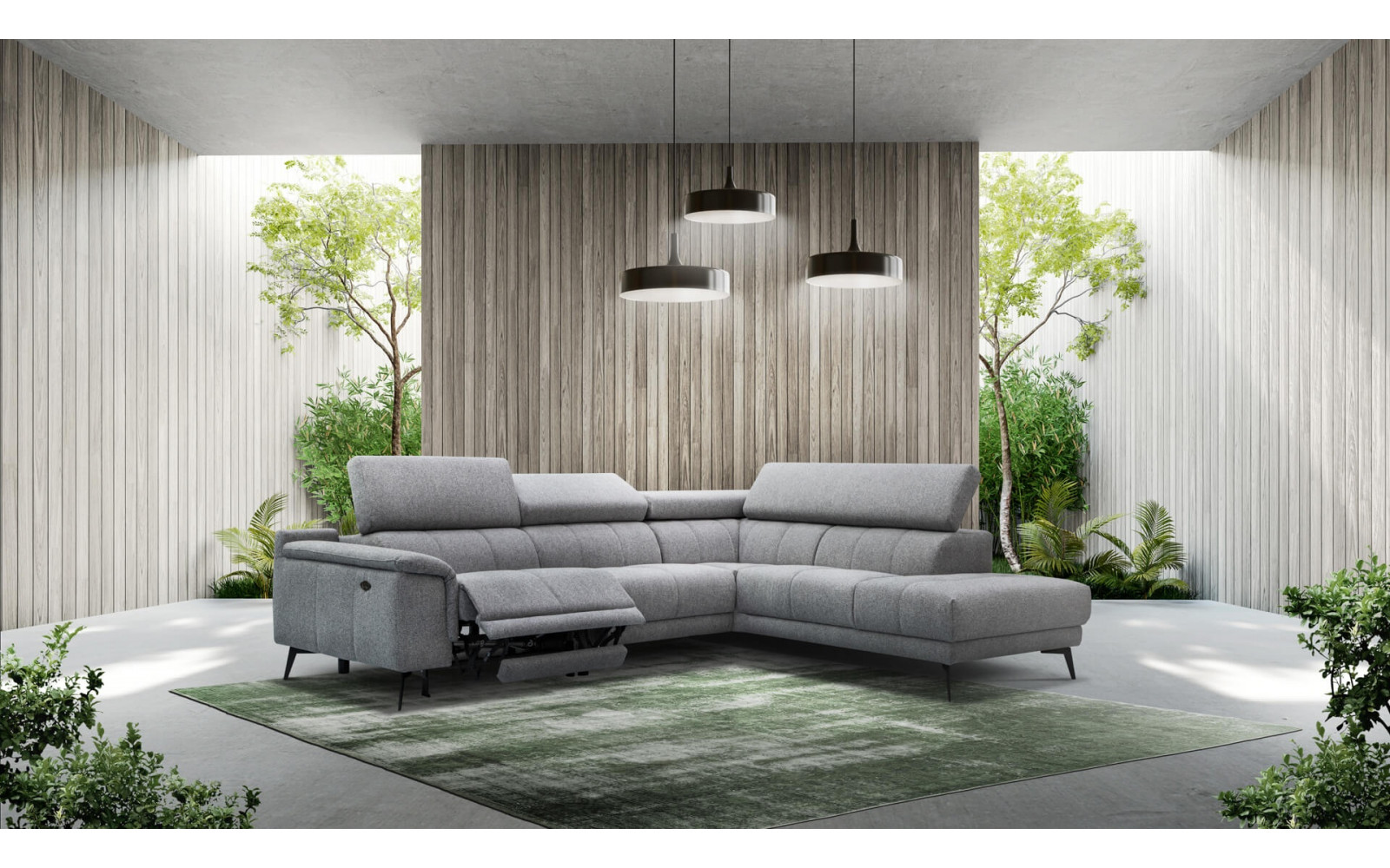 Ecksofa rechts mit Relaxfunktion 5-Sitzer FIERO FARBE : Grau (Arano 19)
