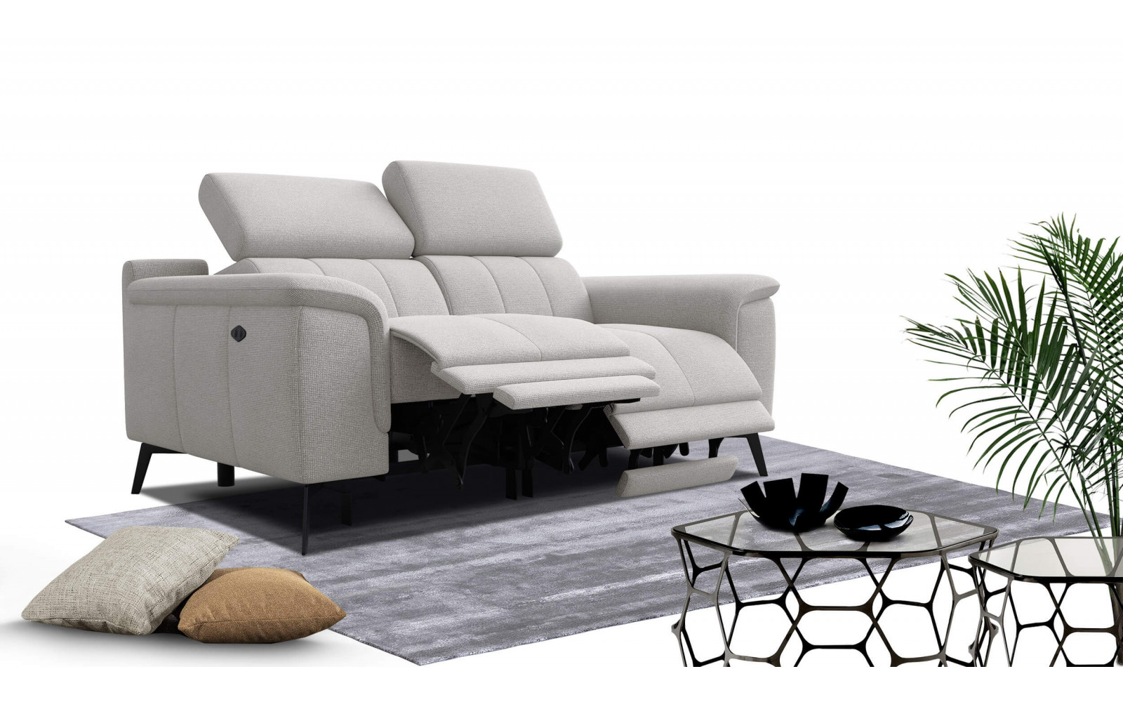 2-Sitzer Relaxsofa mit zwei Relaxfunktionen FIERO FARBE Hellgrau (Arano 15)