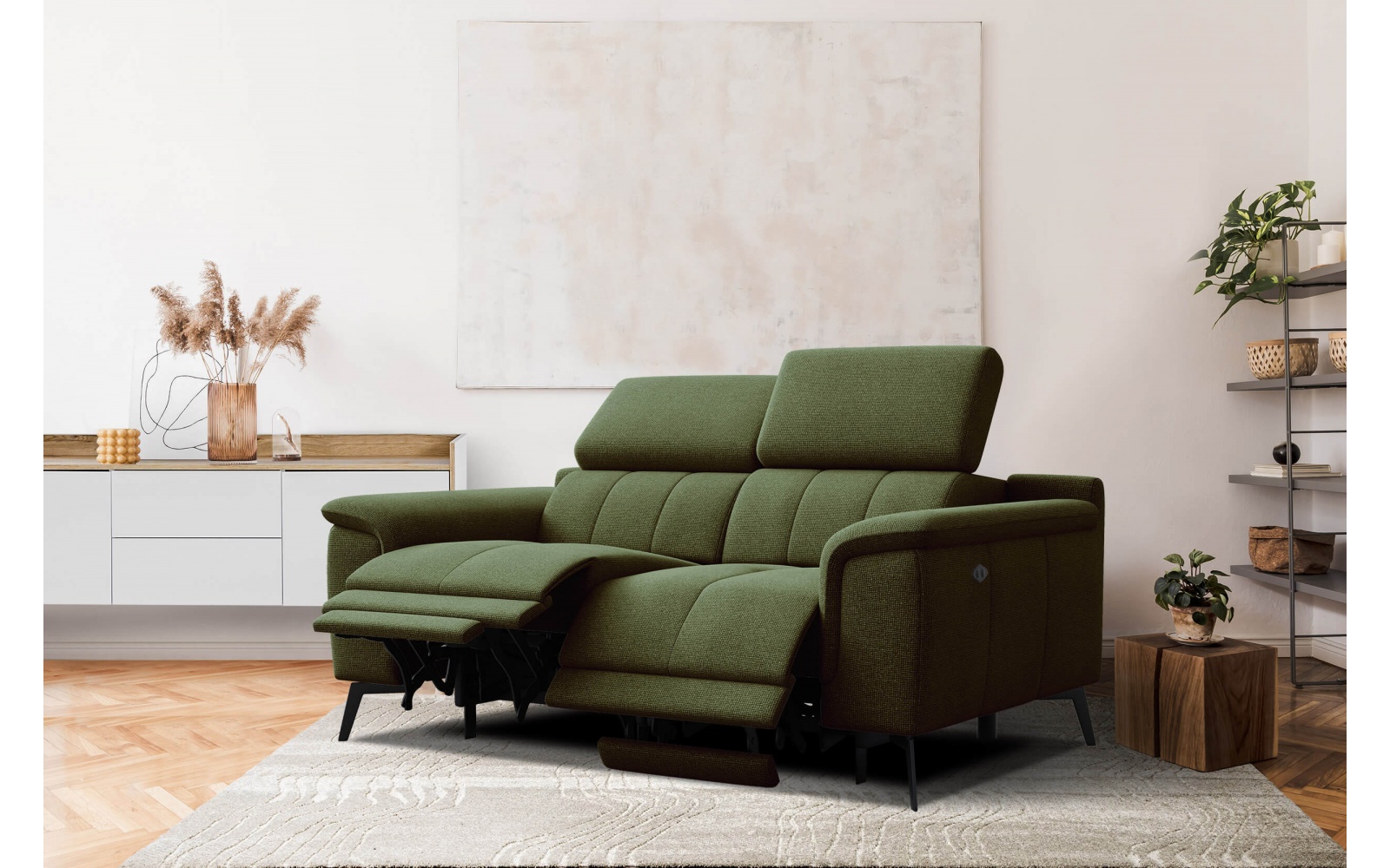 2-Sitzer Relaxsofa mit zwei Relaxfunktionen FIERO FARBE Olivgrün (Arano 24)