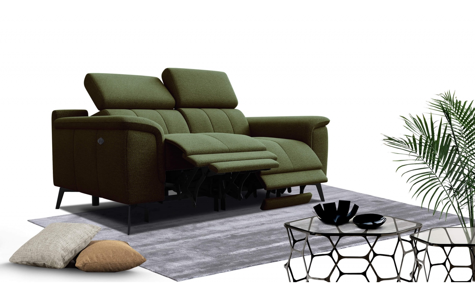 2-Sitzer Relaxsofa mit zwei Relaxfunktionen FIERO FARBE Olivgrün (Arano 24)