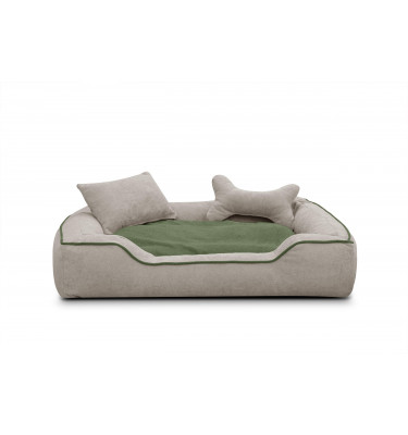 Hundebett / Katzenbett 100 x 80 cm hellbeige + grün BONNIE