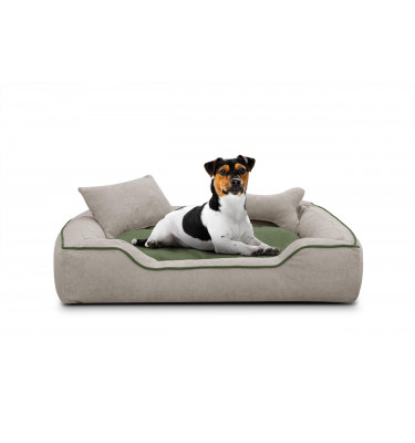 Hundebett / Katzenbett 100 x 80 cm hellbeige + grün BONNIE