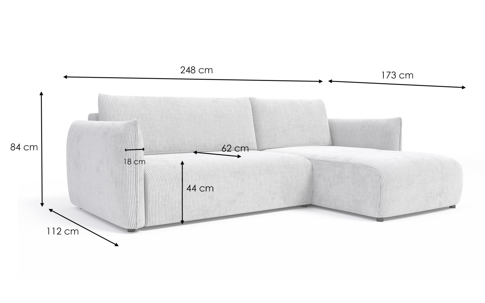 TAUER Ecksofa 3-Sitzer links, perlweiß