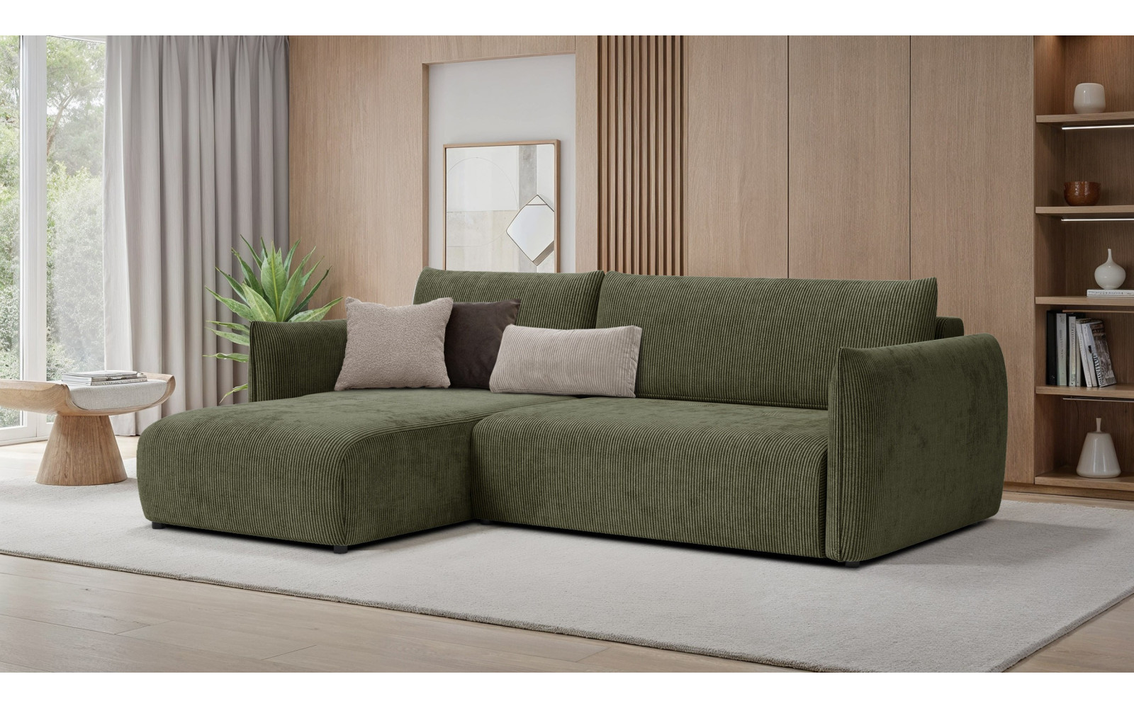 TAUER Ecksofa 3-Sitzer rechts, olive