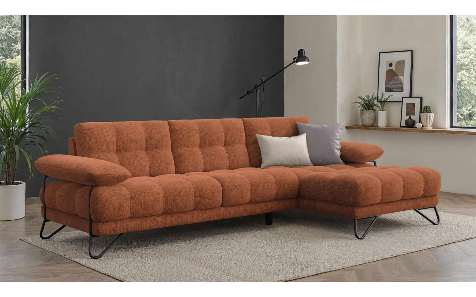 BUBBARA Ecksofa 4-Sitzer rechts, rostrot