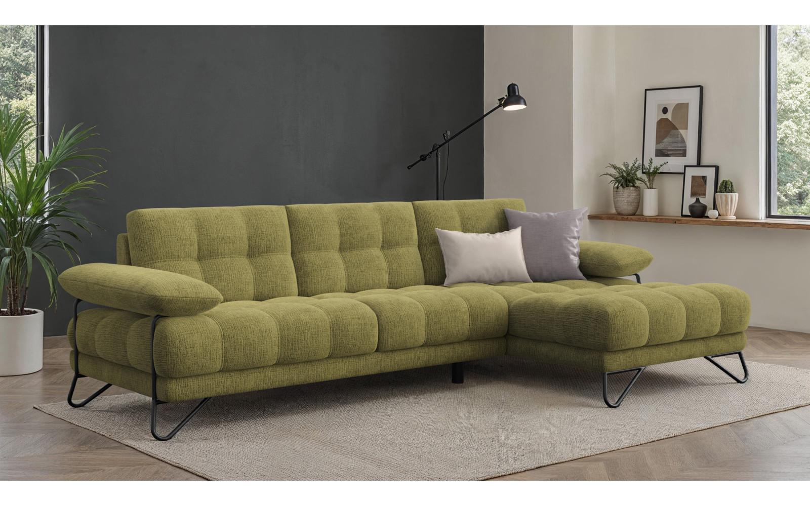 BUBBARA Ecksofa 4-Sitzer rechts, olivgrün