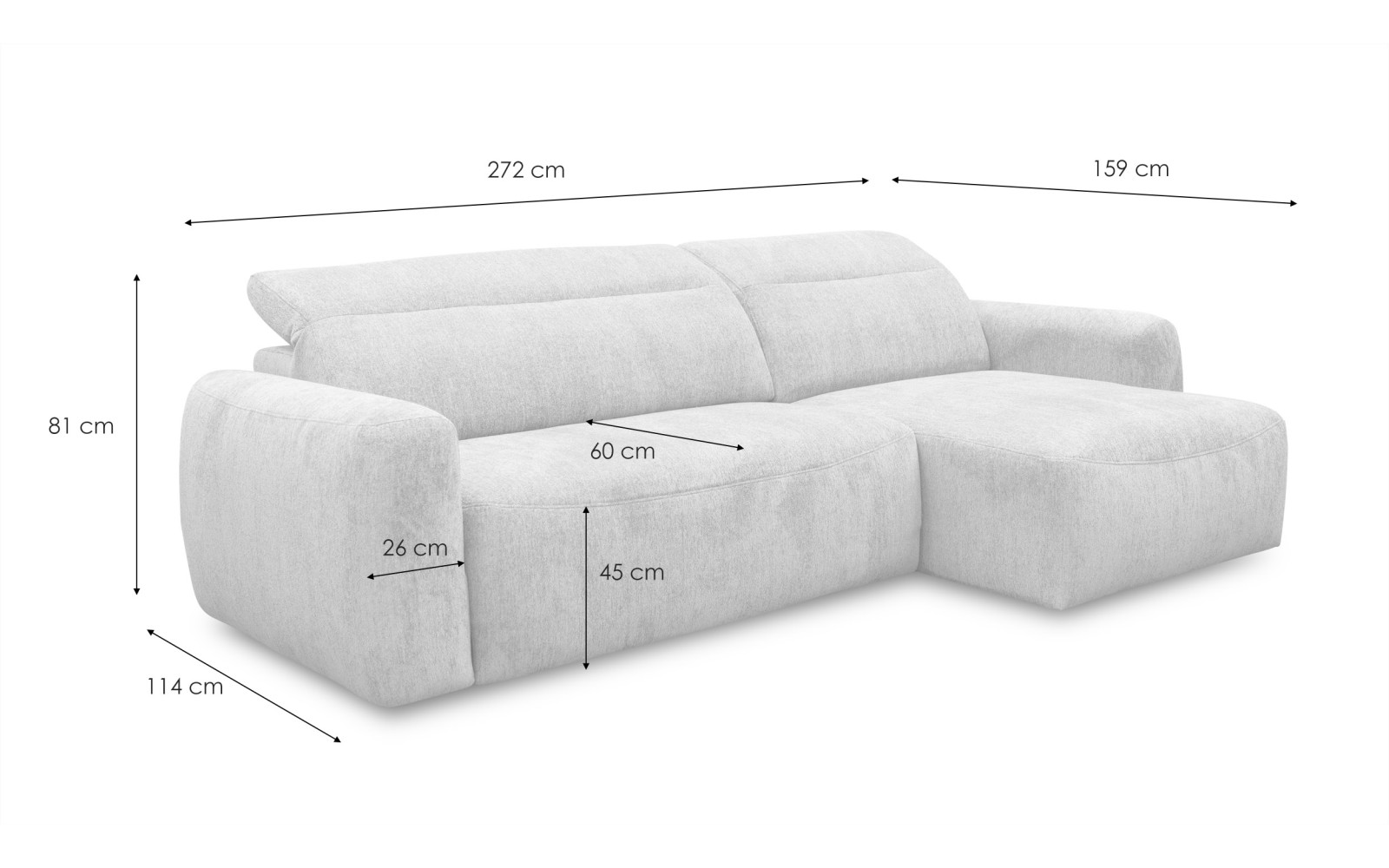 Ecksofa 4-Sitzer rechts NERO, platingrau