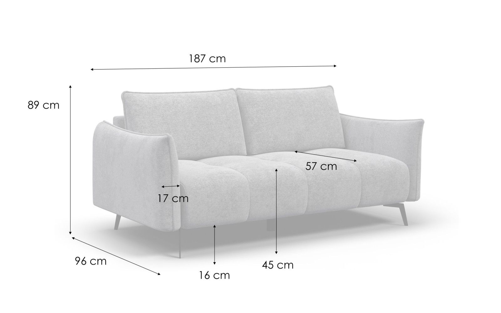 Sofa 2,5-Sitzer AERA, dunkelgrau