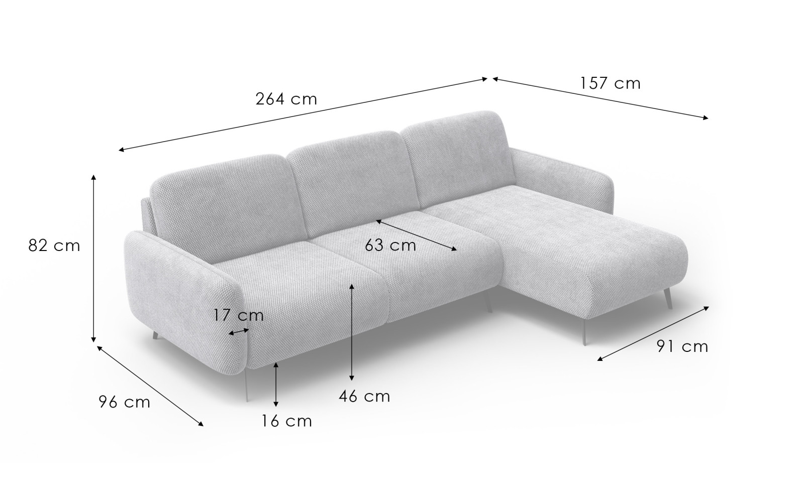 Ecksofa 4-Sitzer rechts FEBE, hellgrau