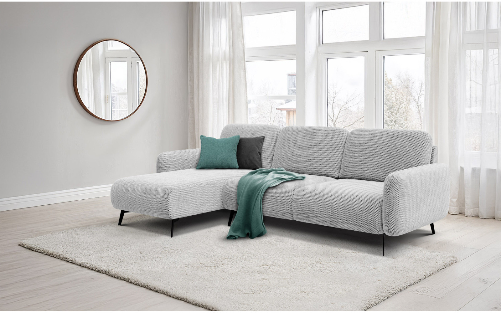 Ecksofa 4-Sitzer links FEBE, hellgrau