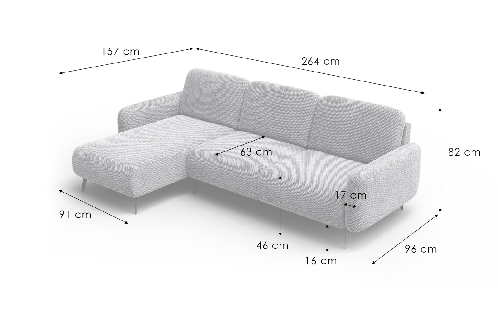 Ecksofa 4-Sitzer links FEBE, hellgrau