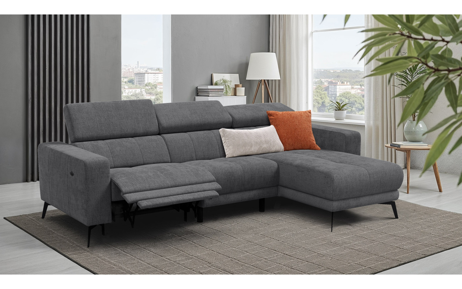 Ecksofa 4-Sitzer MORELLO, dunkelgrau, 1 x Relax Zero Gravity