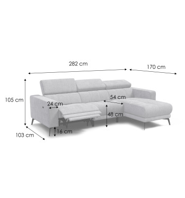 Ecksofa 4-Sitzer MORELLO, hellgrau, 1 x Relax Zero Gravity