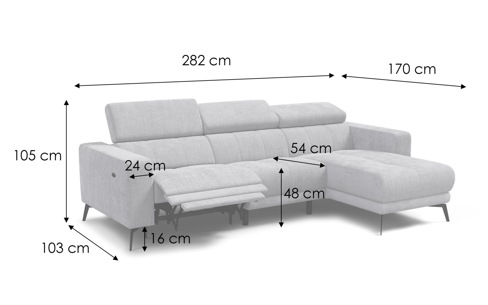 Ecksofa 4-Sitzer MORELLO, dunkelgrau, 1 x Relax Zero Gravity